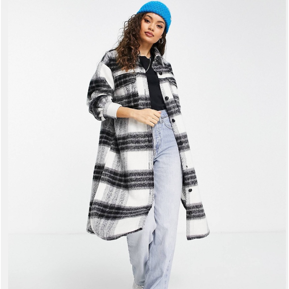 NWT Petite longline brushed check coat